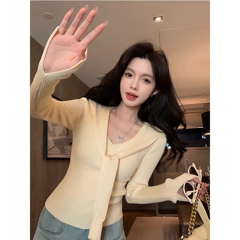 Korean style sweet style tops V-neck bottoming shirt for women