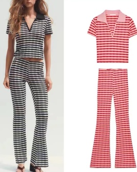 Lapel high waist flare pants Casual shirts 2pcs set