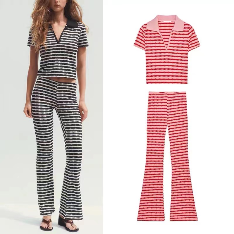 Lapel high waist flare pants Casual shirts 2pcs set