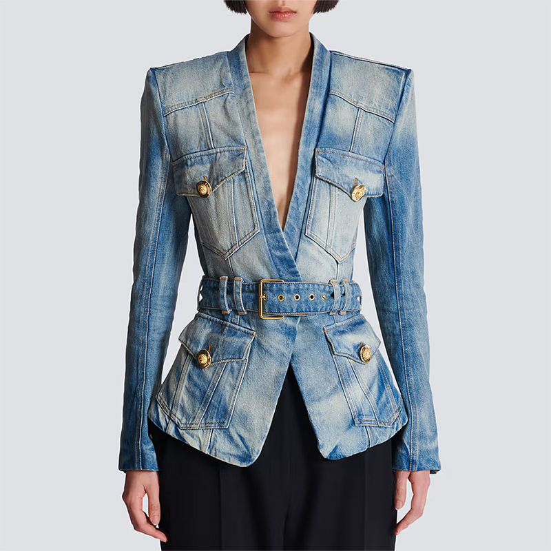 Slim waistband washed jacket autumn fashion coat