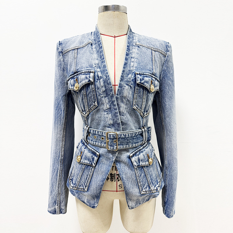 Slim waistband washed jacket autumn fashion coat