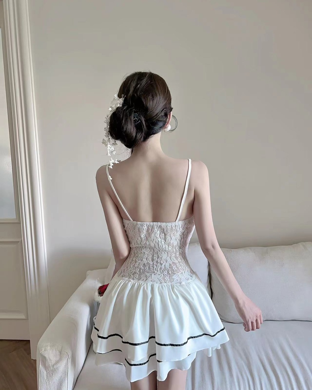 Lace sexy sling bottoming package hip splice dress