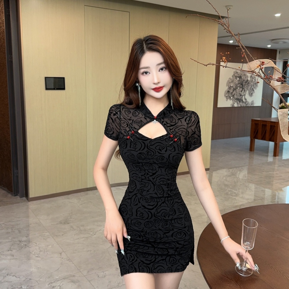 Short package hip dress flocking sexy cheongsam