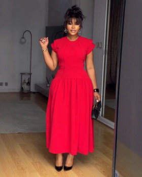 Boats sleeve elasticity pinched waist fold elegant dress
