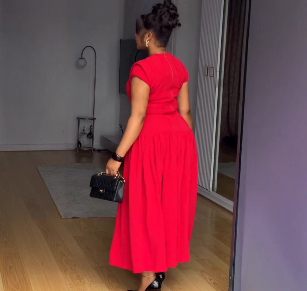 Boats sleeve elasticity pinched waist fold elegant dress