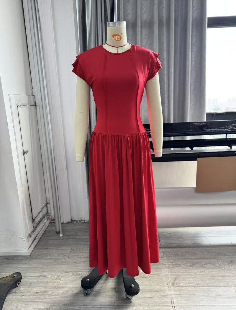 Boats sleeve elasticity pinched waist fold elegant dress