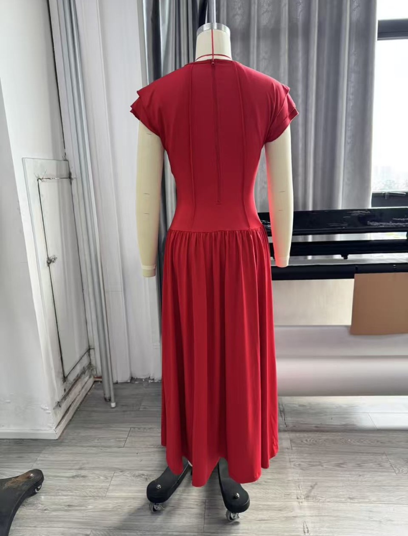 Boats sleeve elasticity pinched waist fold elegant dress