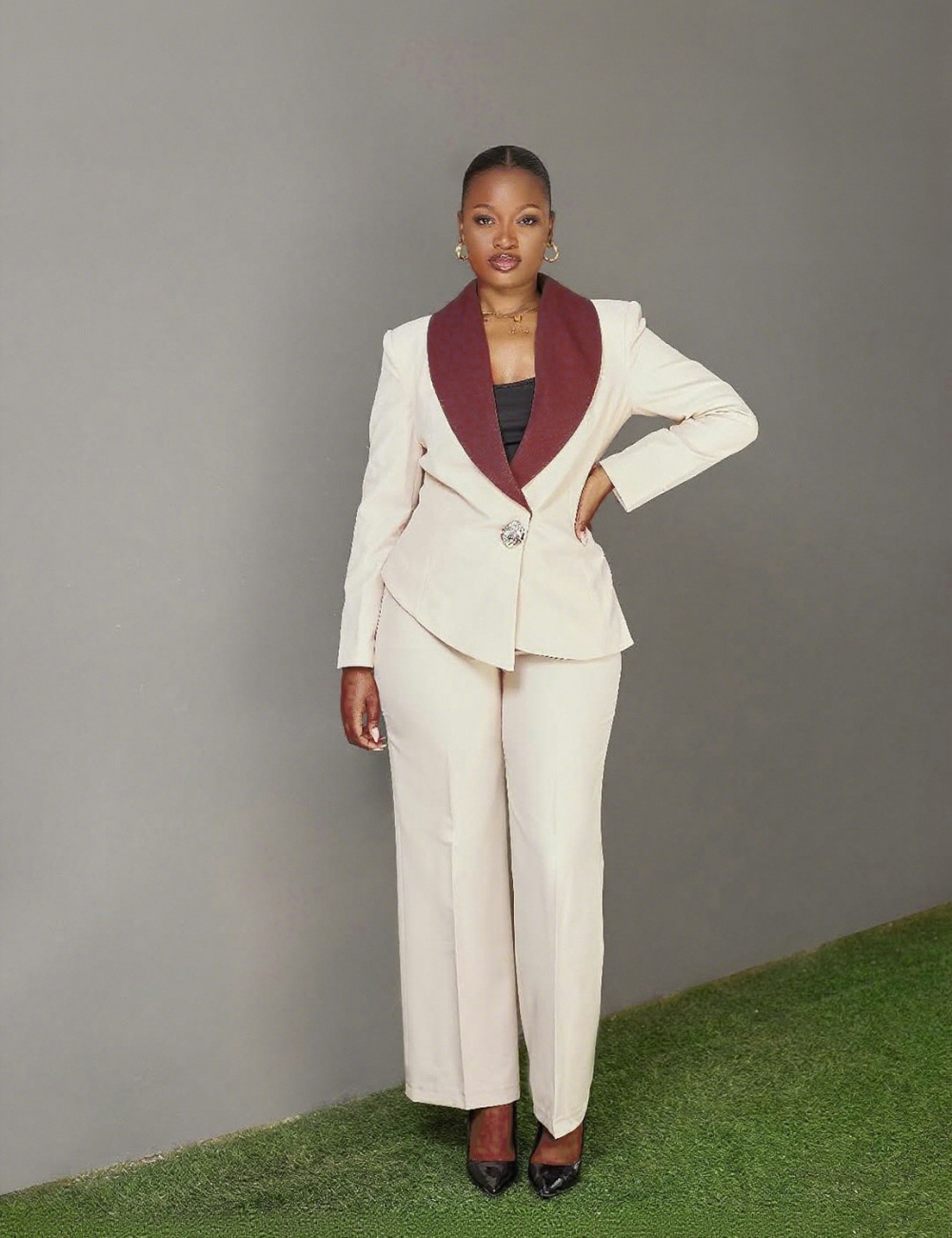 Large lapel elegant Casual business suit 2pcs set