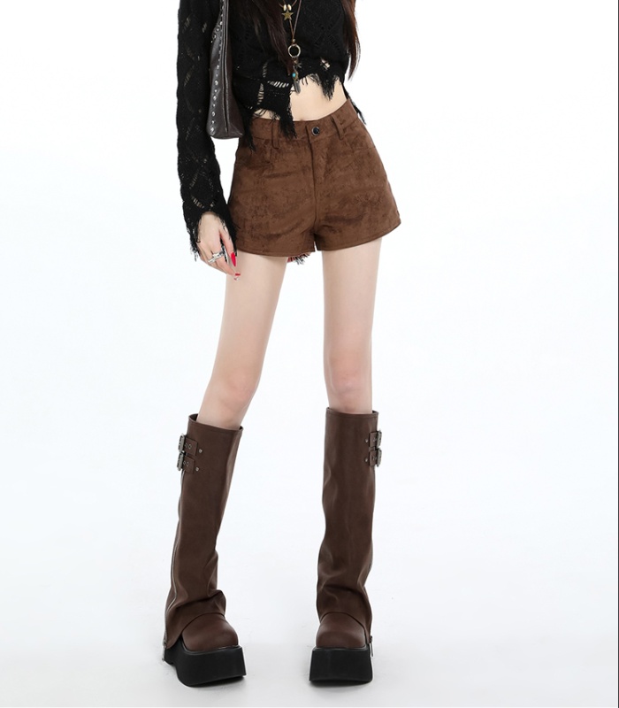 Leather cashmere autumn boots pants slim shorts for women