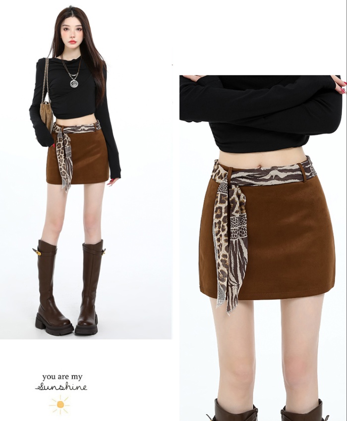 Leather cashmere short skirt with scarves skirt for women