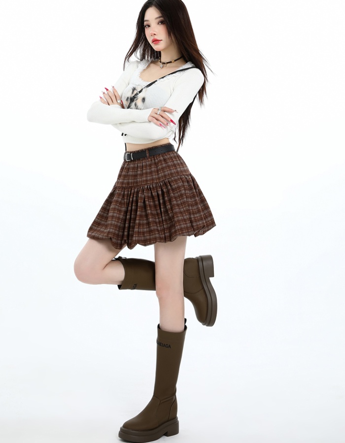 Bud A-line slim puff skirt retro autumn skirt for women