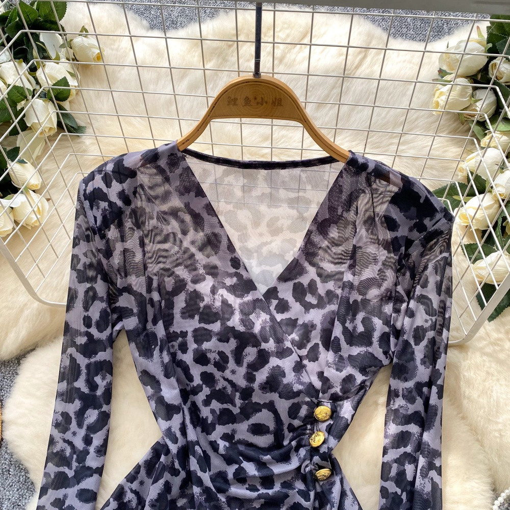 Cross long sleeve V-neck T-shirt gauze autumn tops