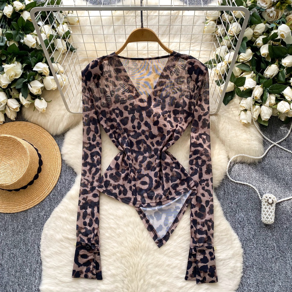 Cross long sleeve V-neck T-shirt gauze autumn tops