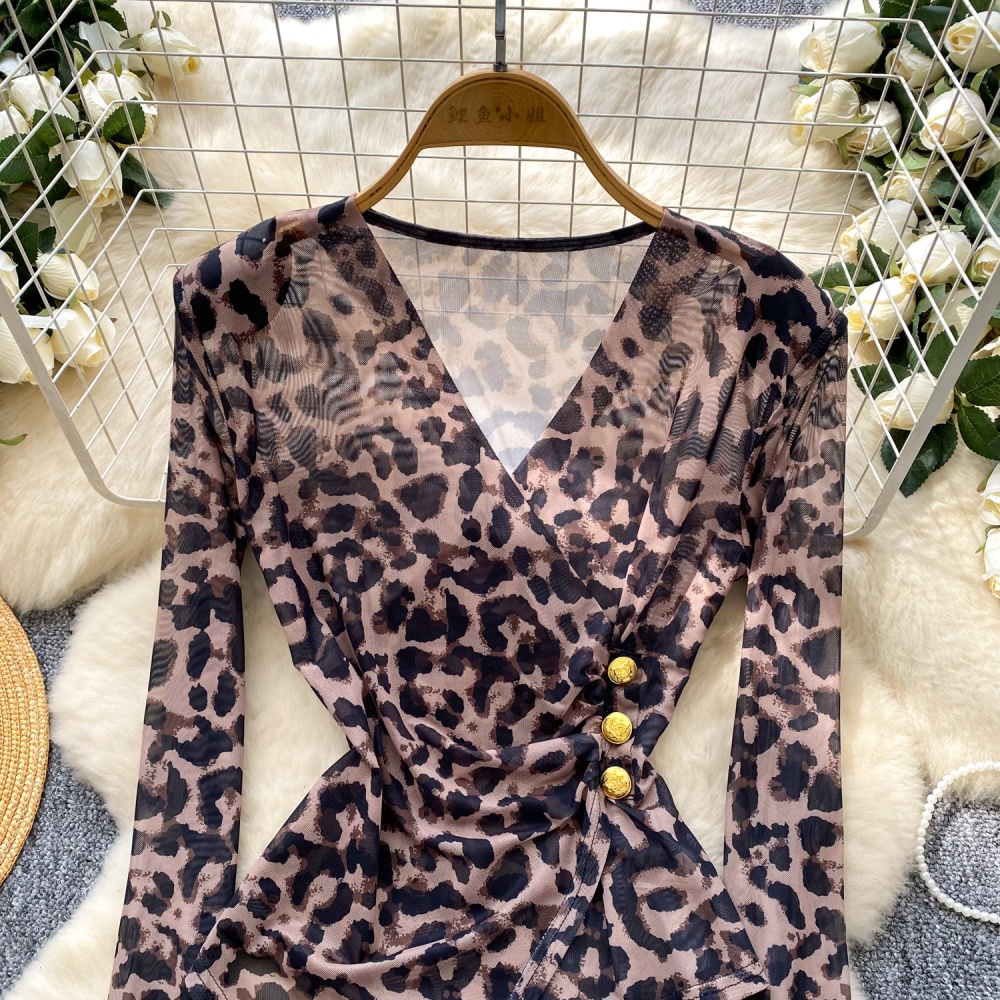 Cross long sleeve V-neck T-shirt gauze autumn tops