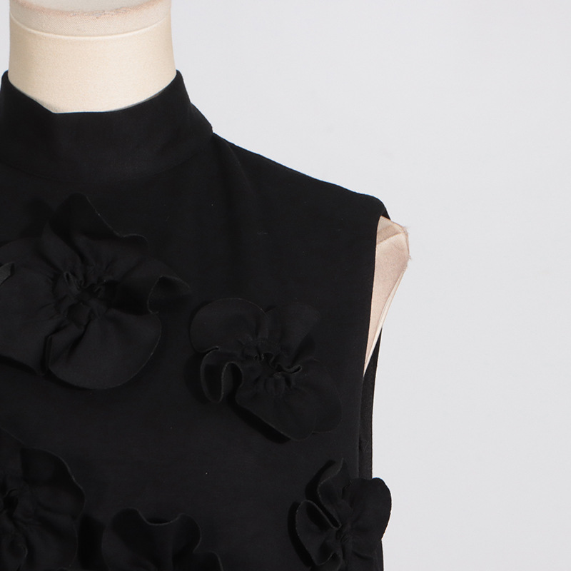 Sleeveless bow flowers T-back retro cstand collar dress