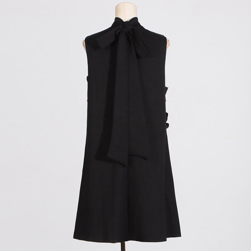 Sleeveless bow flowers T-back retro cstand collar dress