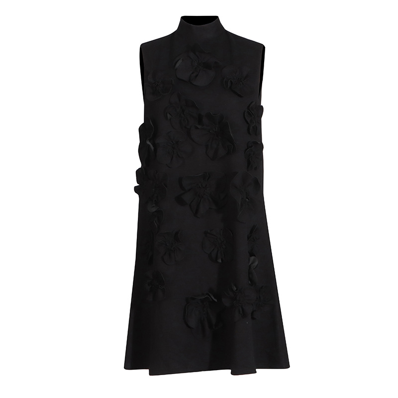 Sleeveless bow flowers T-back retro cstand collar dress