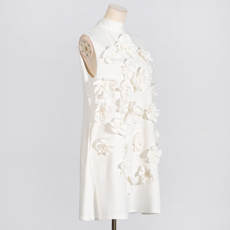Sleeveless bow flowers T-back retro cstand collar dress