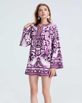 Personality retro loose long sleeve printing dress
