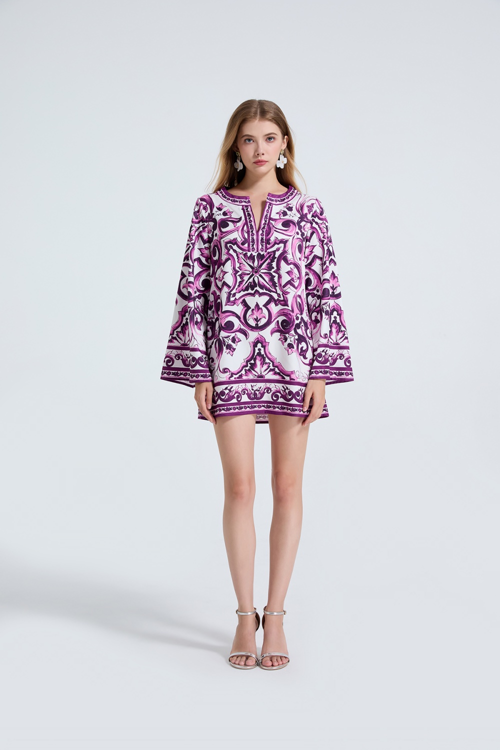 Personality retro loose long sleeve printing dress