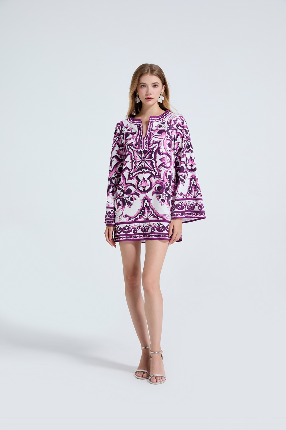 Personality retro loose long sleeve printing dress