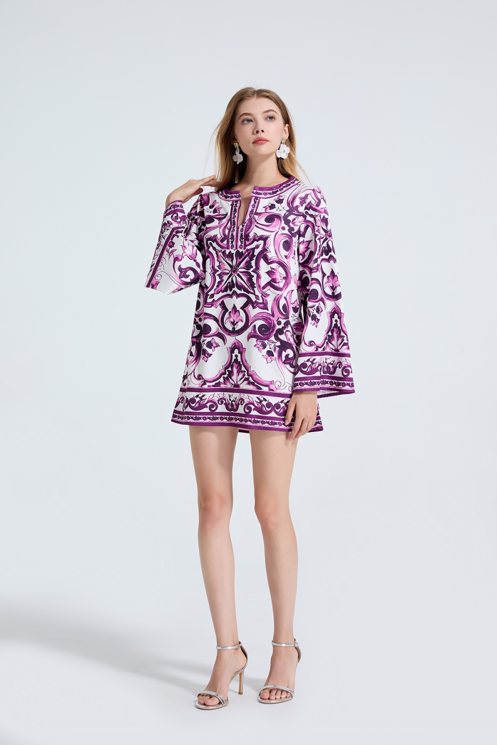 Personality retro loose long sleeve printing dress
