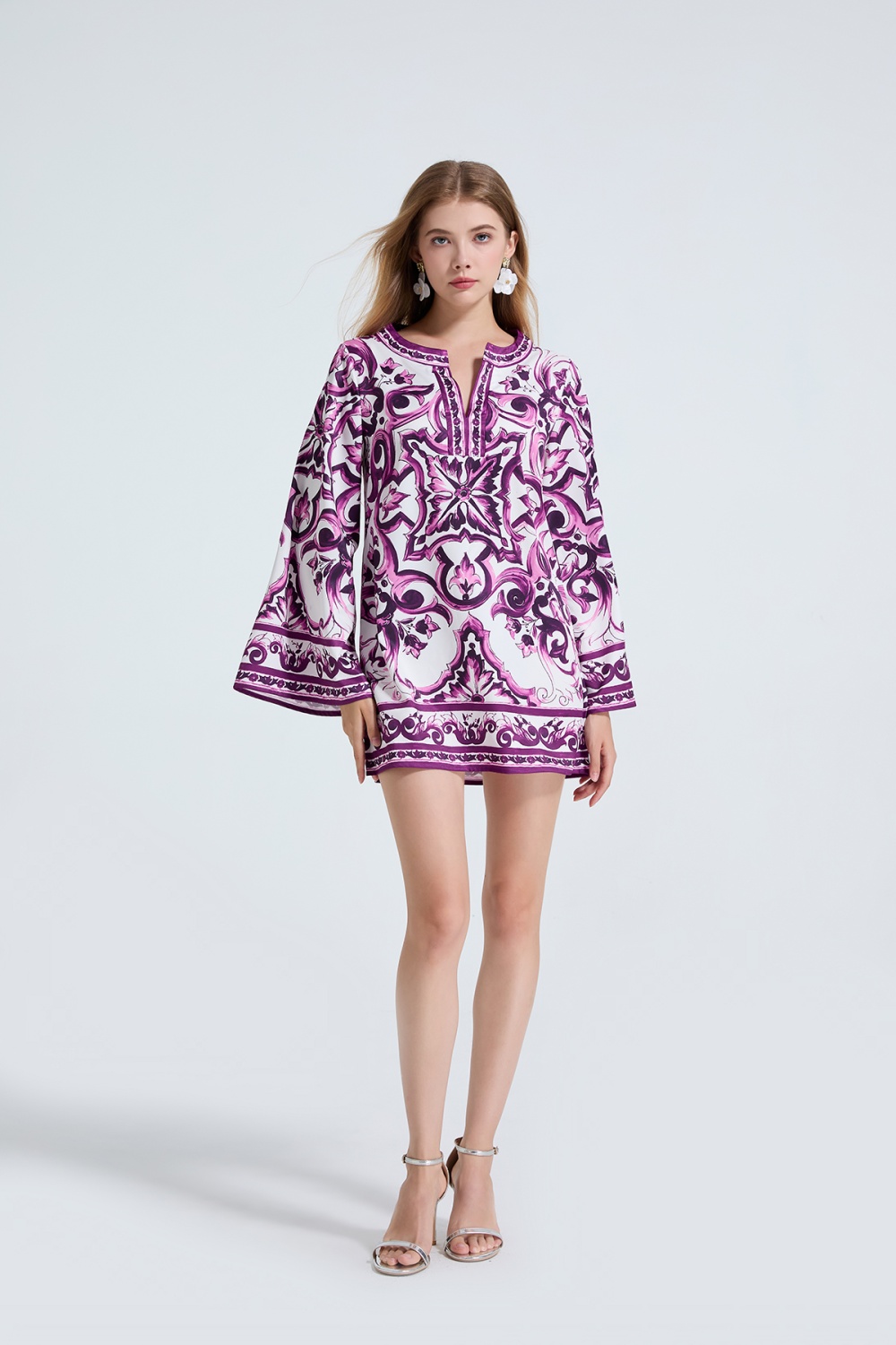 Personality retro loose long sleeve printing dress