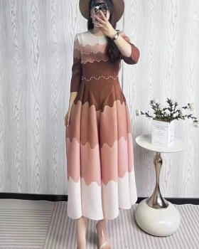 European style long dress pinched waist dress