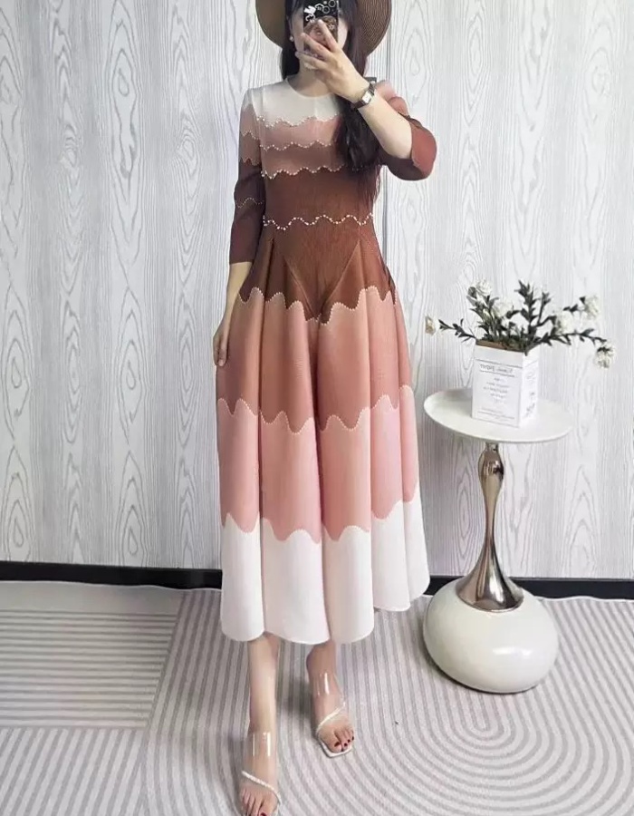 European style long dress pinched waist dress