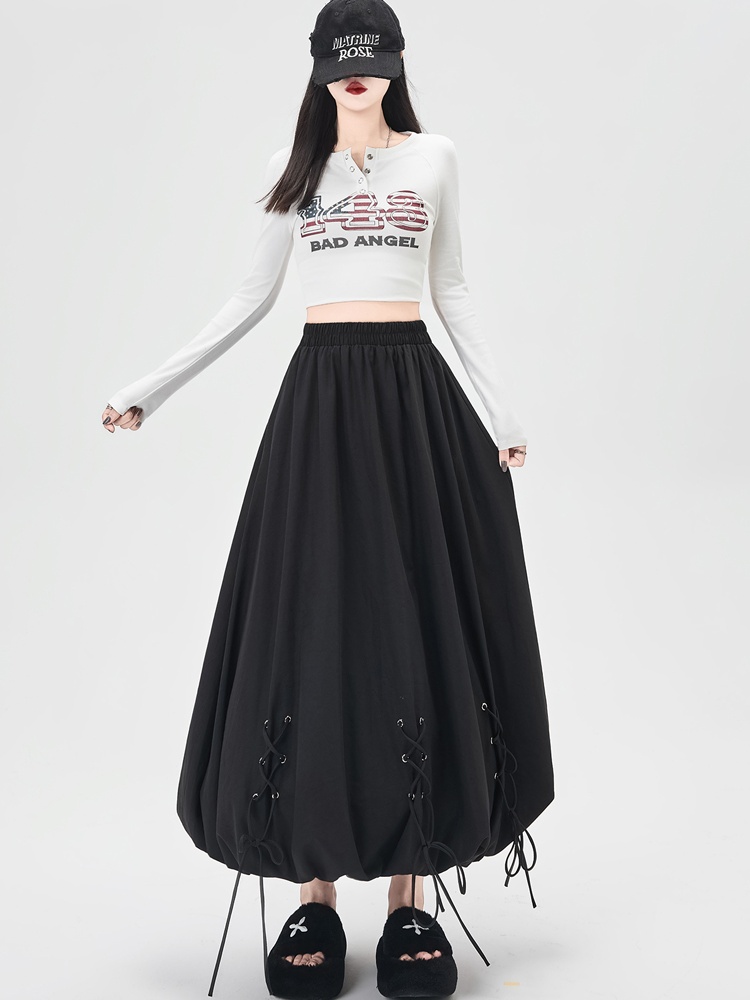 Autumn bandage bud long dress elastic waist lantern skirt for women