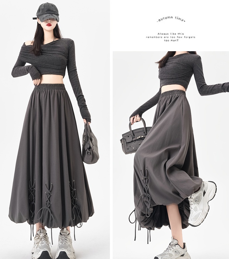 Autumn bandage bud long dress elastic waist lantern skirt for women