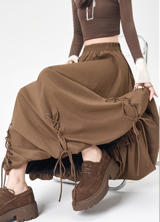 Autumn bandage bud long dress elastic waist lantern skirt for women