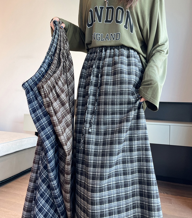 A-line drawstring retro long Casual autumn skirt for women
