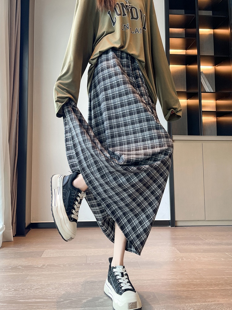A-line drawstring retro long Casual autumn skirt for women