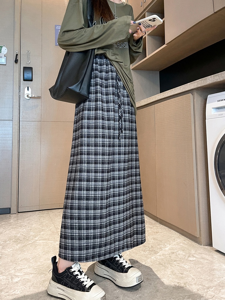 A-line drawstring retro long Casual autumn skirt for women