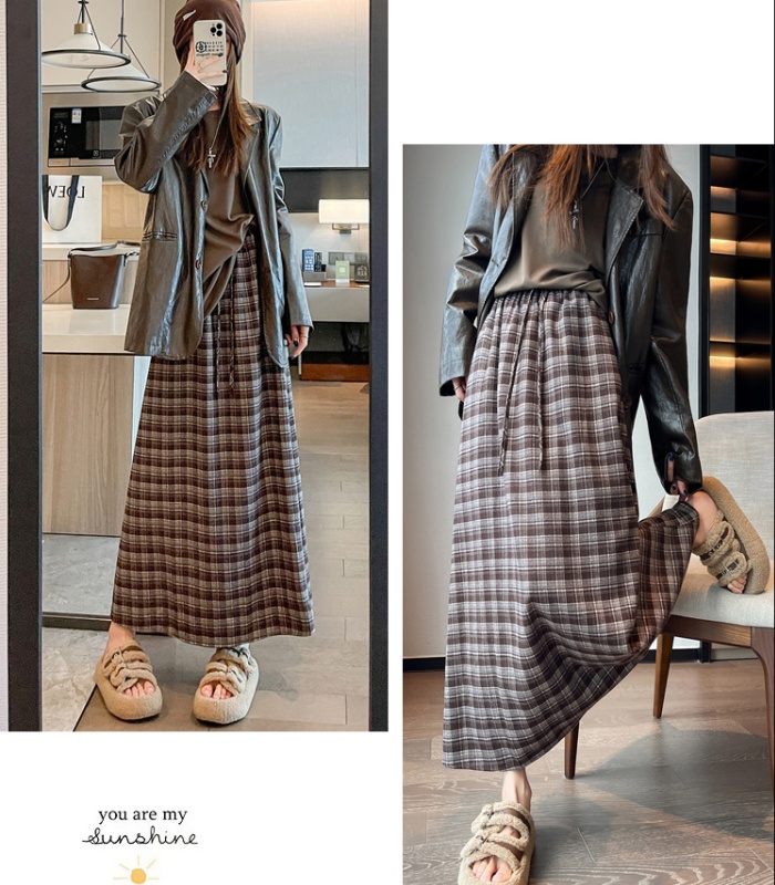 A-line drawstring retro long Casual autumn skirt for women