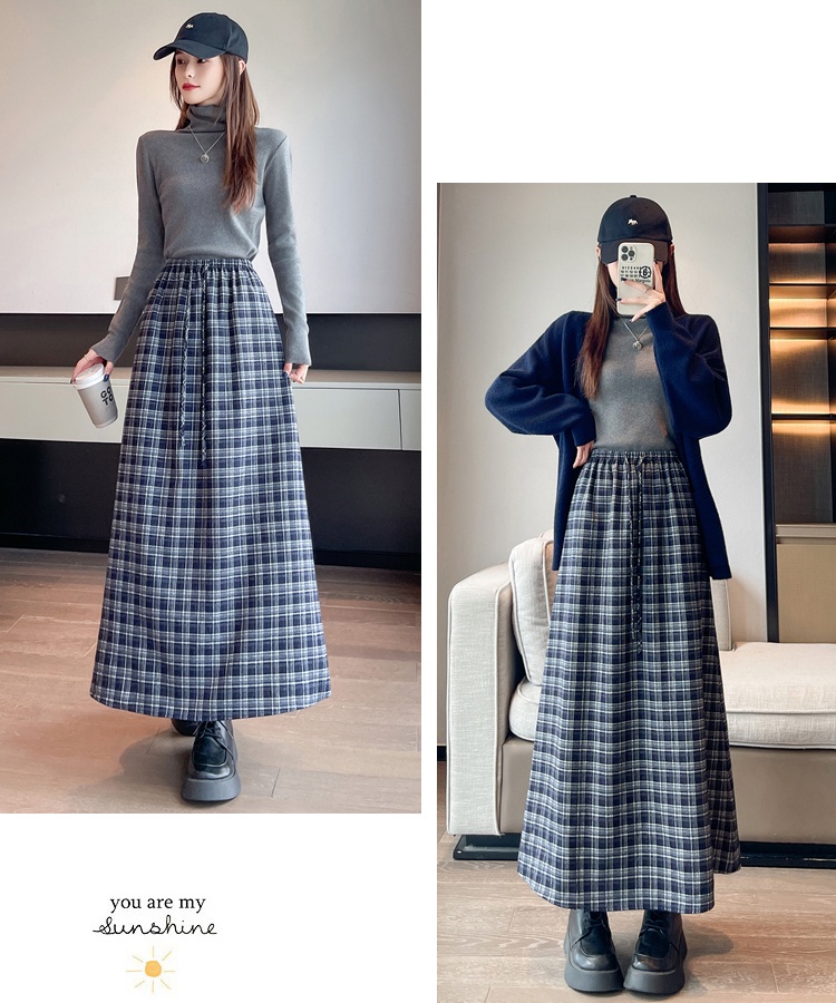 A-line drawstring retro long Casual autumn skirt for women