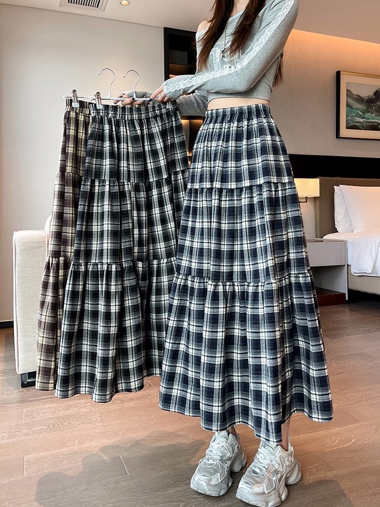 Thick and disorderly plaid skirt cake long dress for women