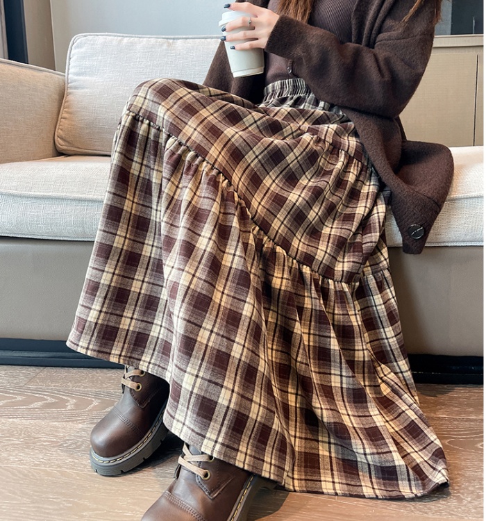 Thick and disorderly plaid skirt cake long dress for women