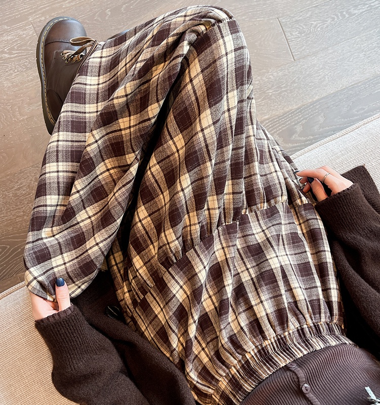 Thick and disorderly plaid skirt cake long dress for women