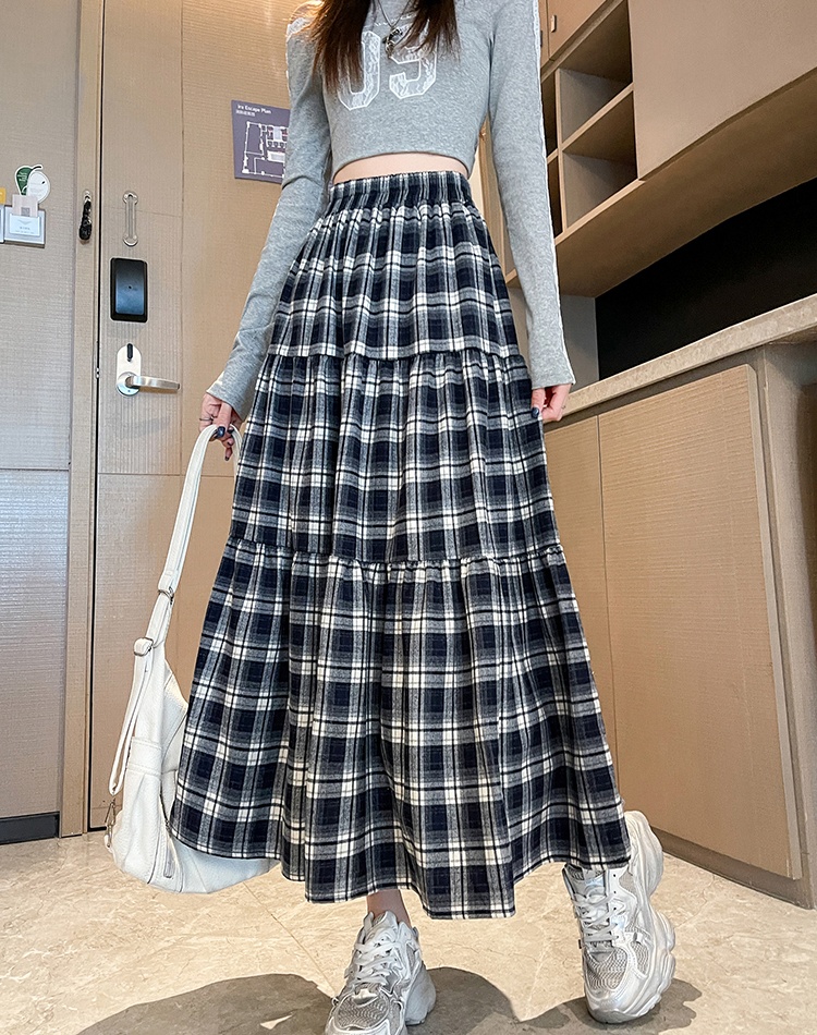 Thick and disorderly plaid skirt cake long dress for women