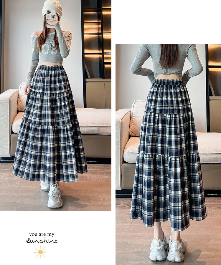 Thick and disorderly plaid skirt cake long dress for women