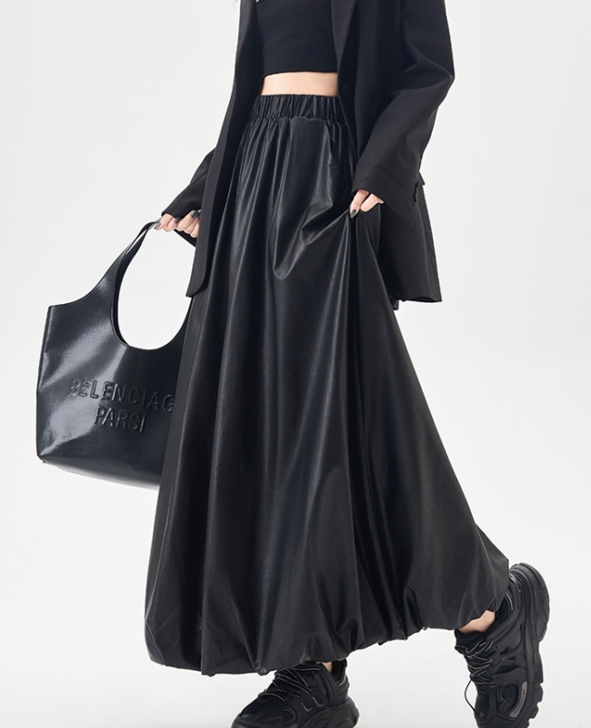 Bud lantern A-line skirt autumn PU long dress for women