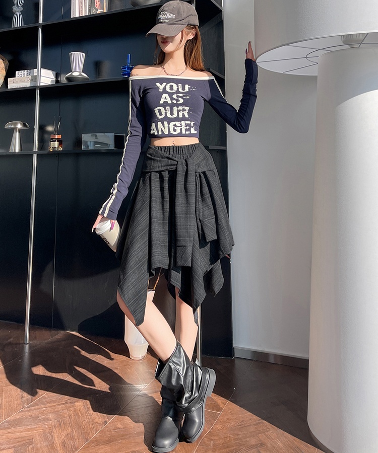 Plaid retro short skirt bandage A-line skirt