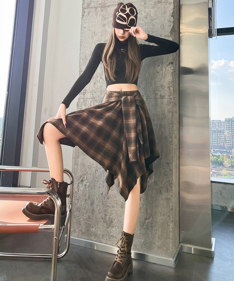 Plaid retro short skirt bandage A-line skirt