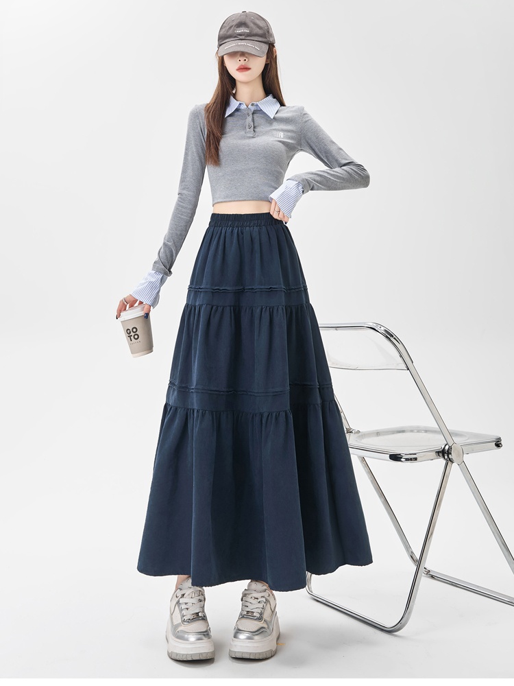 Splice long puff skirt cake high waist skirt for women