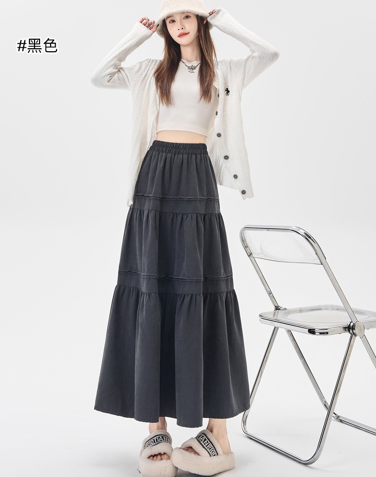 Splice long puff skirt cake high waist skirt for women