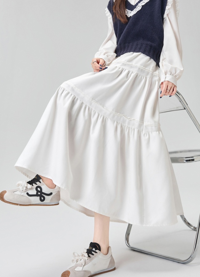 Splice long puff skirt cake high waist skirt for women