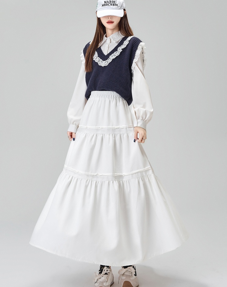 Splice long puff skirt cake high waist skirt for women