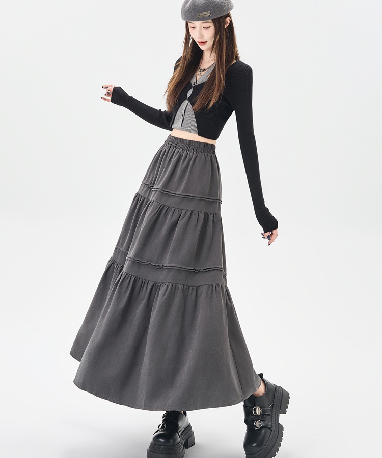 Splice long puff skirt cake high waist skirt for women